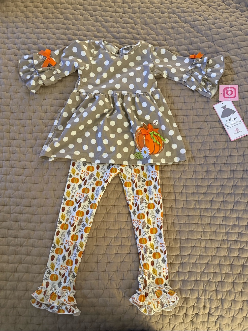 Rare Editions Polka Dot Top with Orange Pumpkin Leggings Set